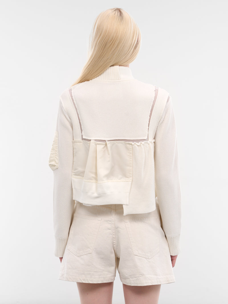 Nylon x Knit Hybrid Bomber Jacket (26-08452-151-OFF-WHITE)