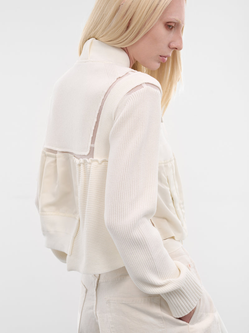 Nylon x Knit Hybrid Bomber Jacket (26-08452-151-OFF-WHITE)