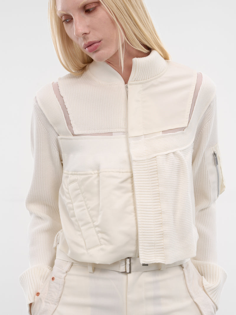 Nylon x Knit Hybrid Bomber Jacket (26-08452-151-OFF-WHITE)