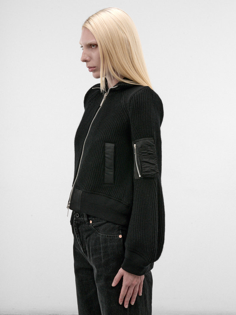 Black Nylon & Wool Zip Blouson (26-08585-1-BLACK)