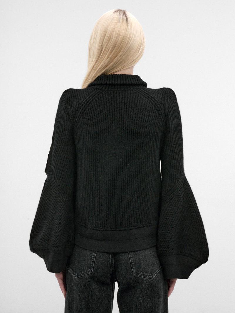Black Nylon & Wool Zip Blouson (26-08585-1-BLACK)