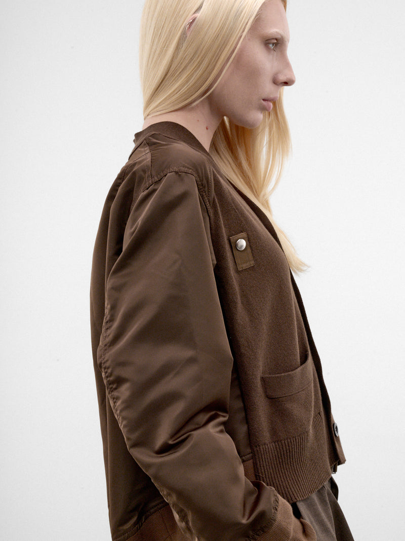 Brown Nylon & Cotton Knit Cardigan (26-08586-601-BROWN)