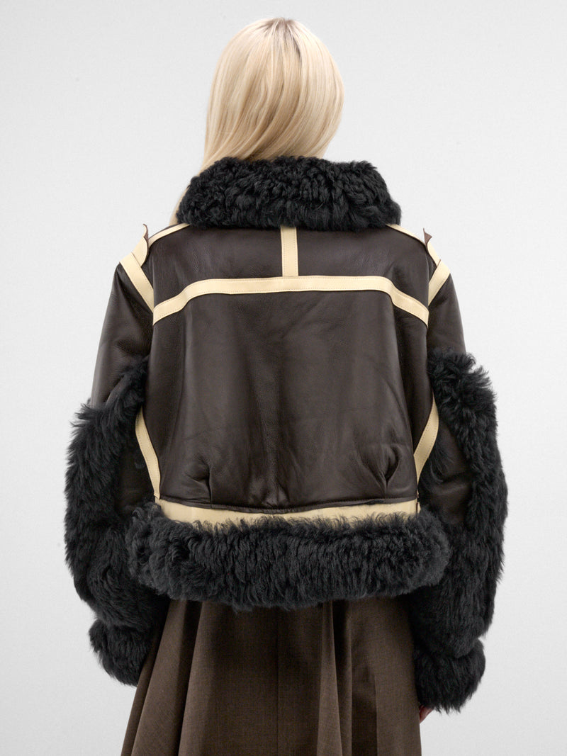 Brown Shearling & Leather Blouson (26-08661-605-BROWN-NAVY)