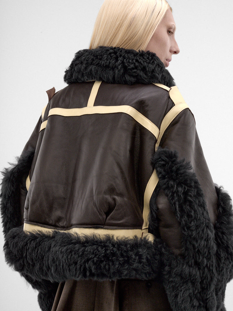 Brown Shearling & Leather Blouson (26-08661-605-BROWN-NAVY)
