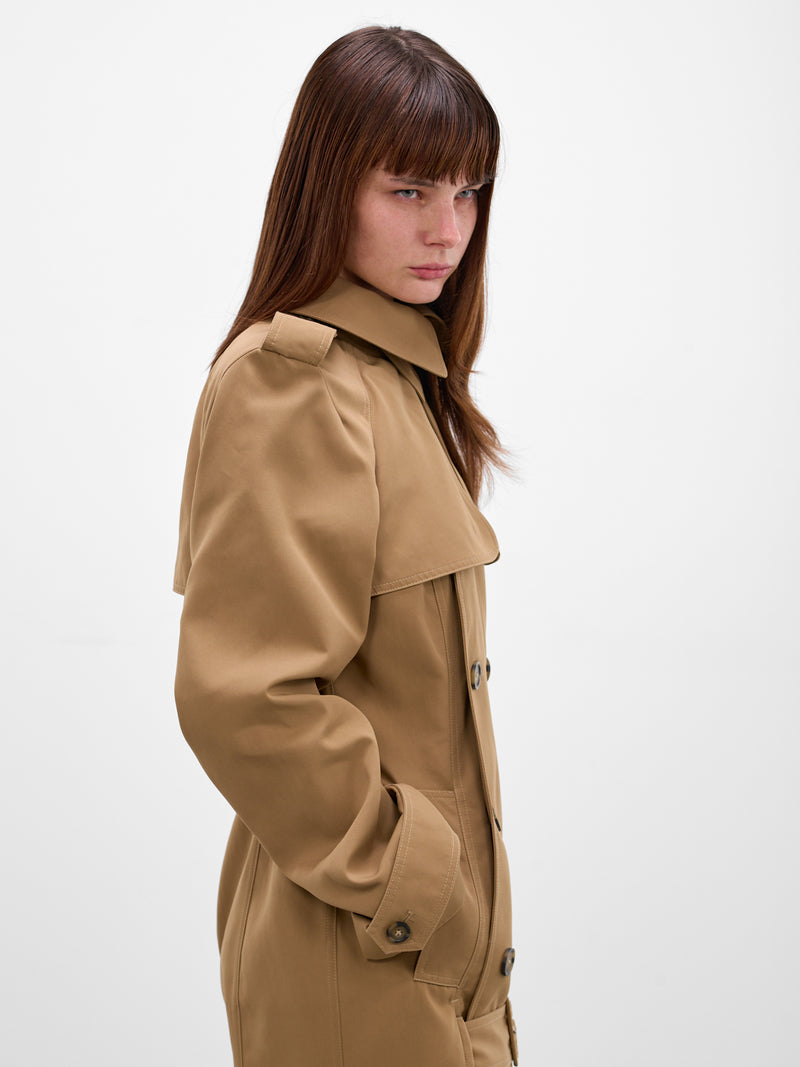 Beige Cut-Out Flared Trench Coat (26/01-W-OU025-W057-68-BEIGE)