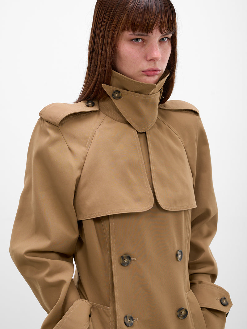 Beige Cut-Out Flared Trench Coat (26/01-W-OU025-W057-68-BEIGE)