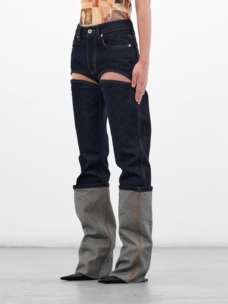 Indigo Denim Cut-Out Elongated Jeans (26/01-W-TR046-D024-55-INDIGO)