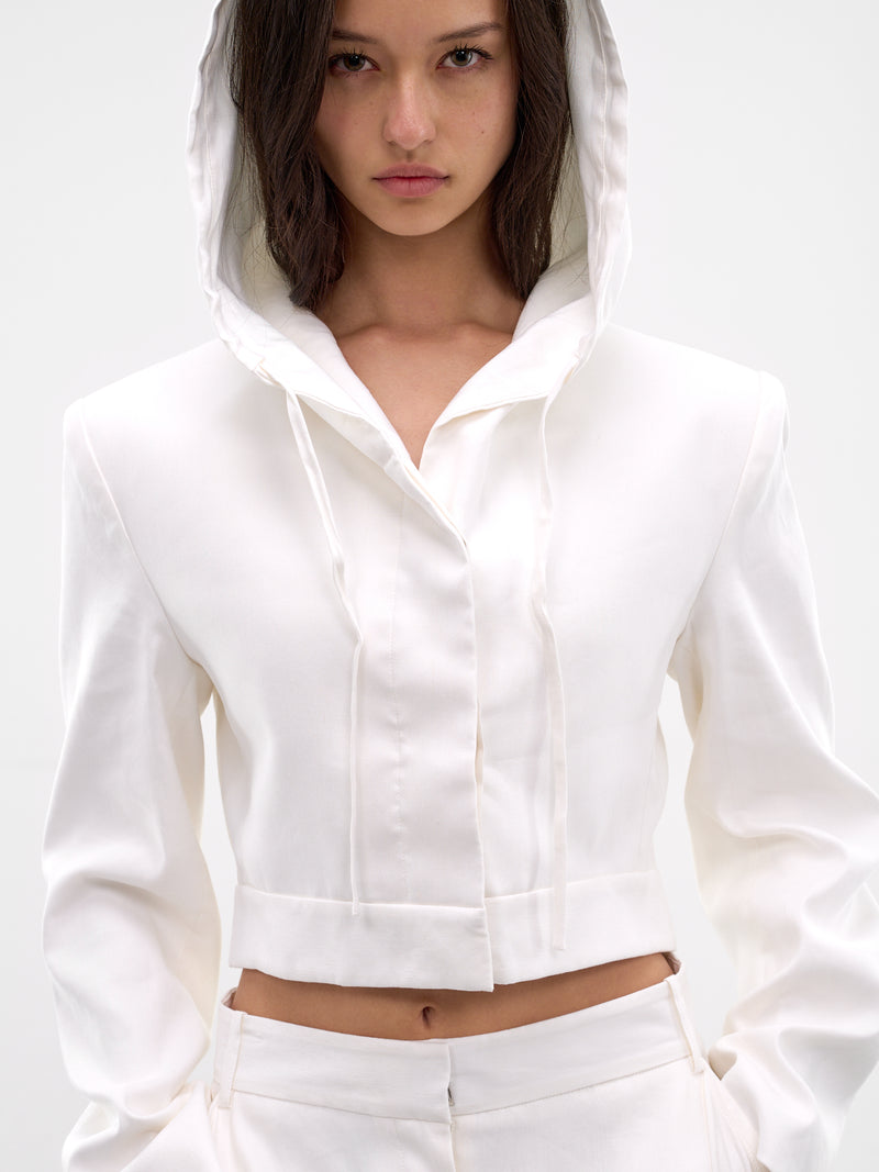 White Noa Linen Hoodie (26016050-WHITE)