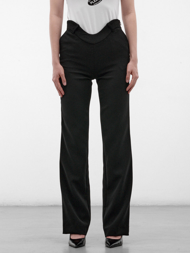 Black Sculptural Waist Tailored Trousers (26/04-W-TR179-W124-00-BLACK)