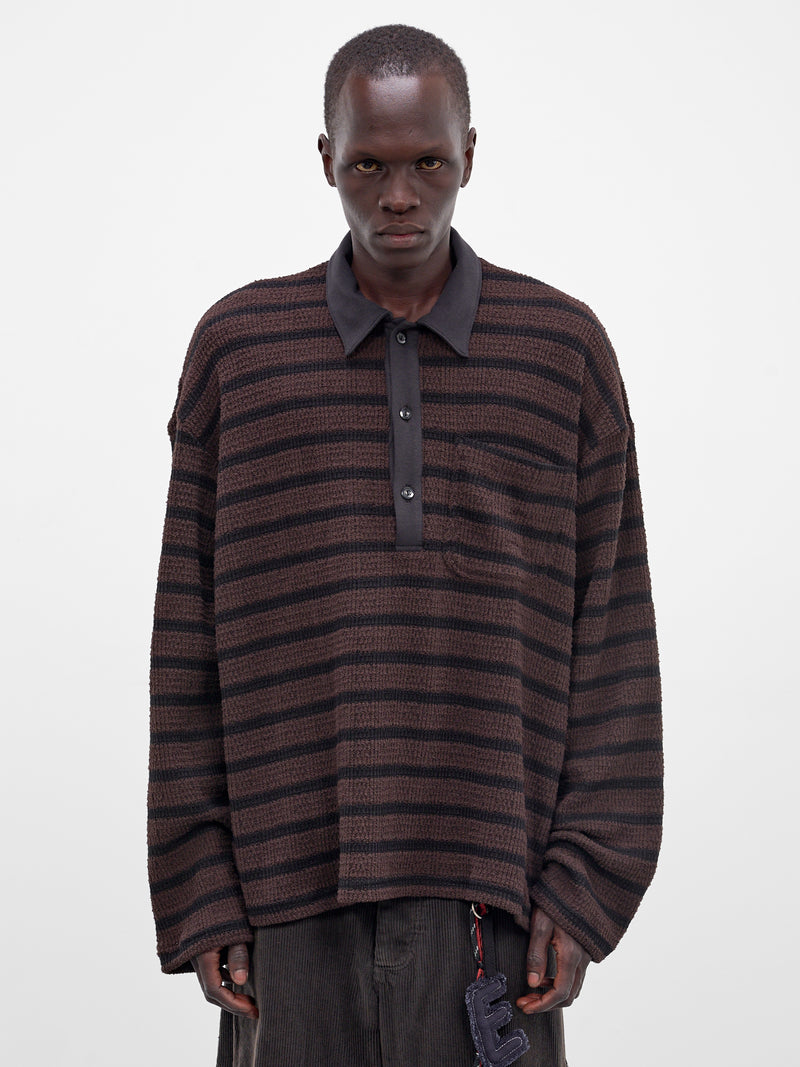Brown Striped Knit Polo Shirt (261-MTL009-BROWN)
