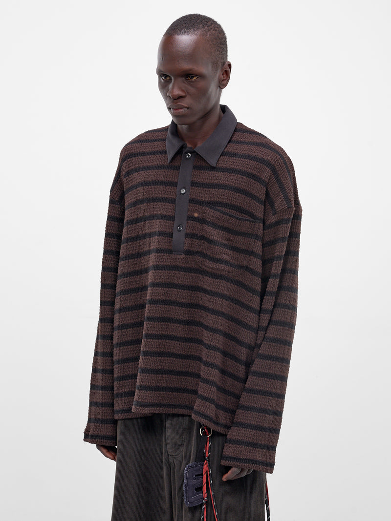 Brown Striped Knit Polo Shirt (261-MTL009-BROWN)