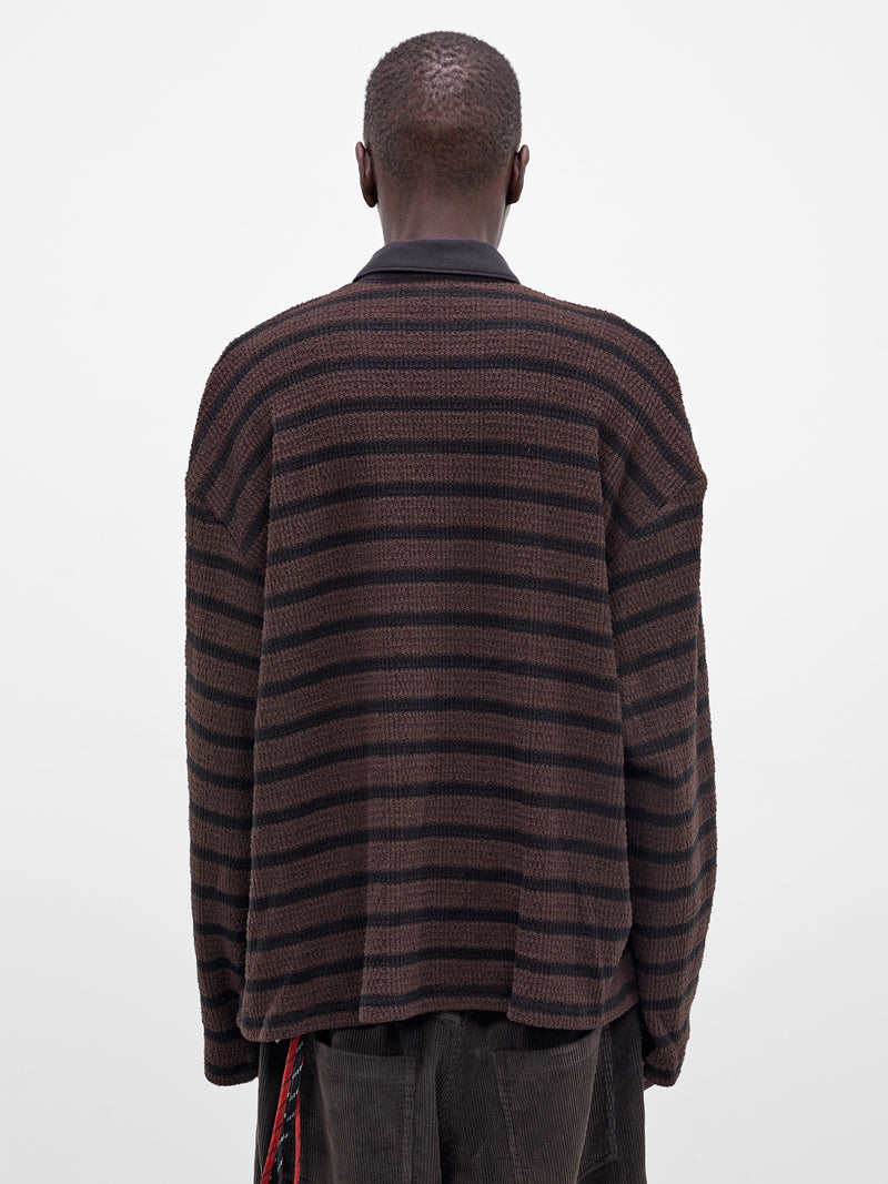 Brown Striped Knit Polo Shirt (261-MTL009-BROWN)