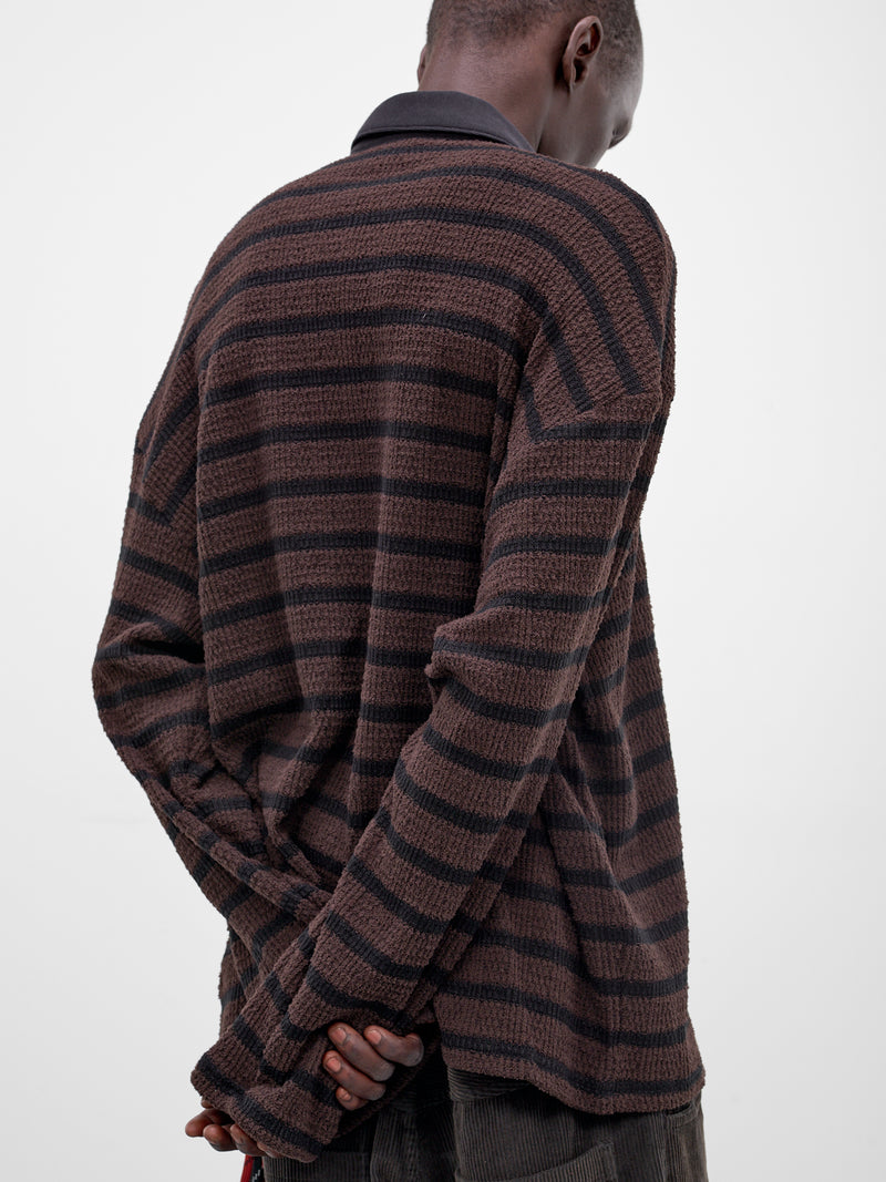 Brown Striped Knit Polo Shirt (261-MTL009-BROWN)