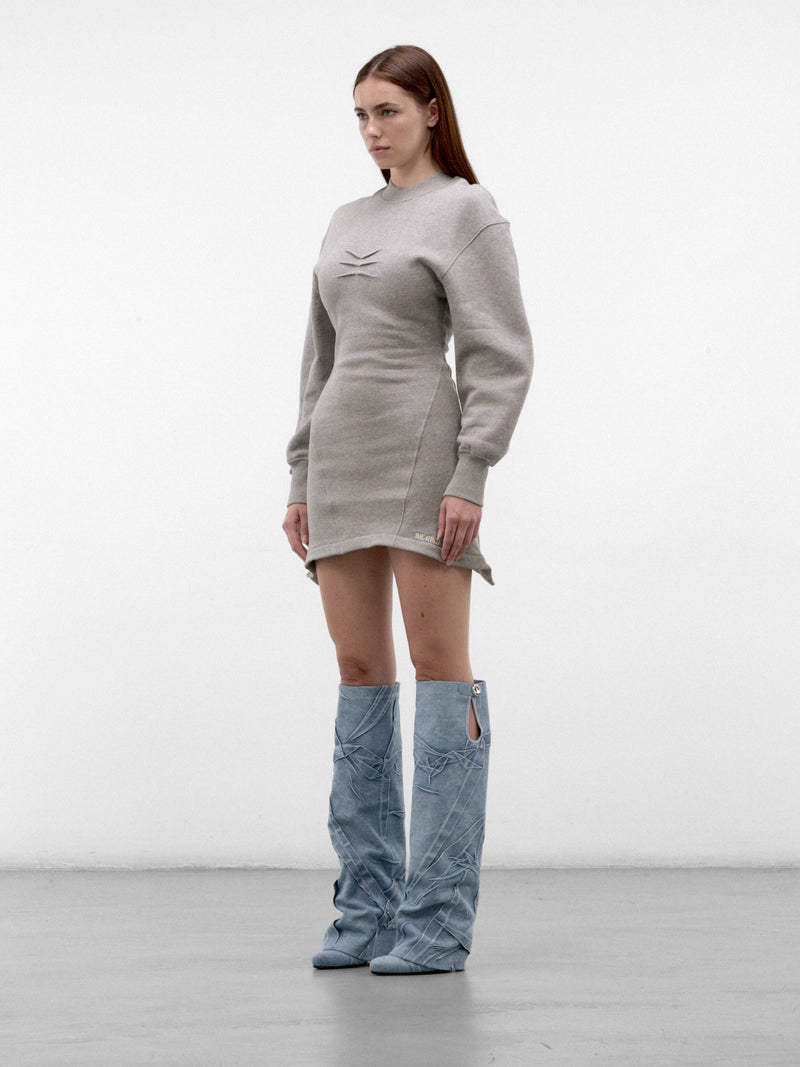 Gray Cotton Sweatshirt Mini Dress (261WCA00522-GREY)