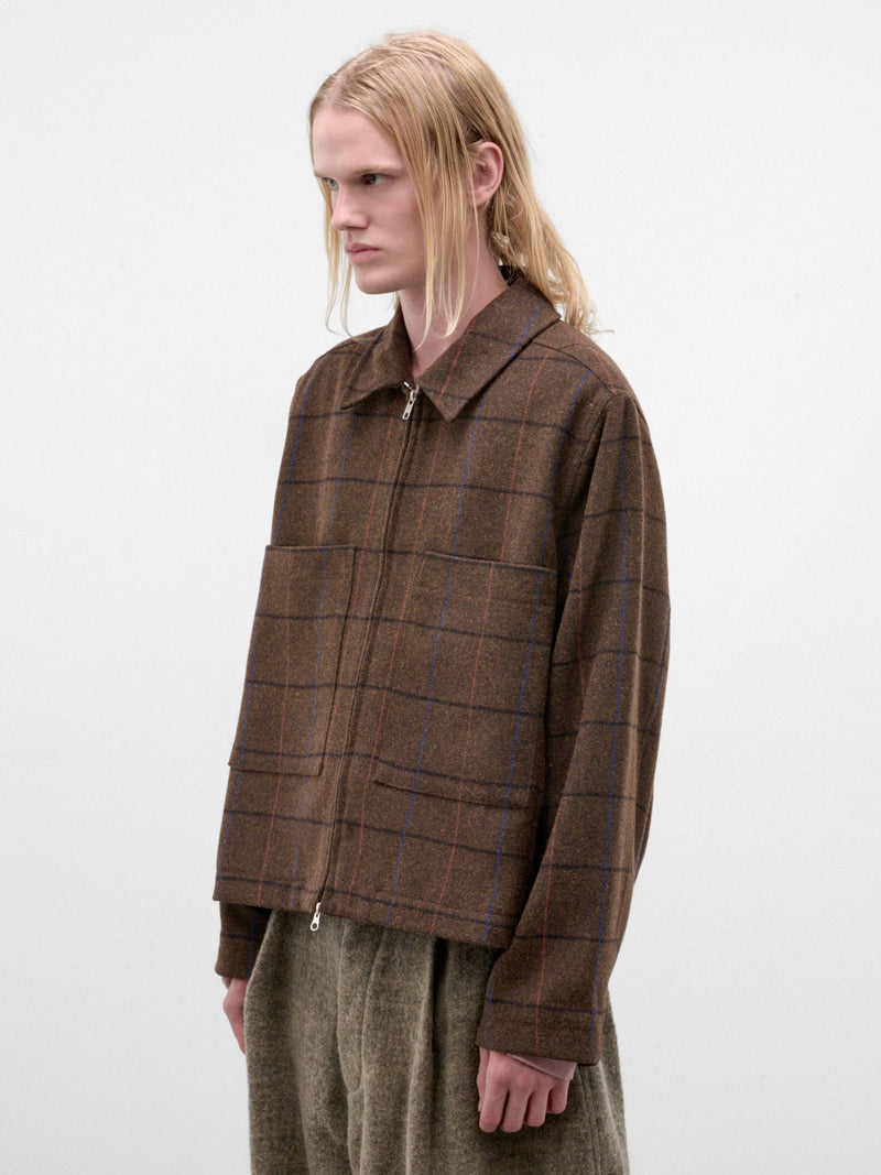 Brown Check Cropped Zip Jacket (262-MJK102-BROWN)