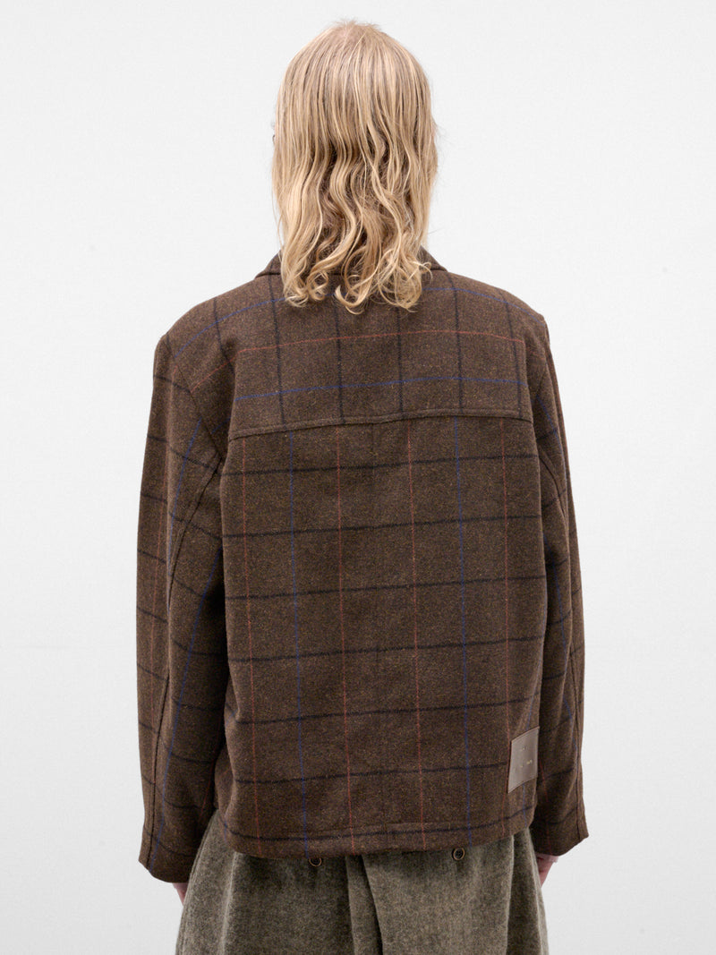 Brown Check Cropped Zip Jacket (262-MJK102-BROWN)