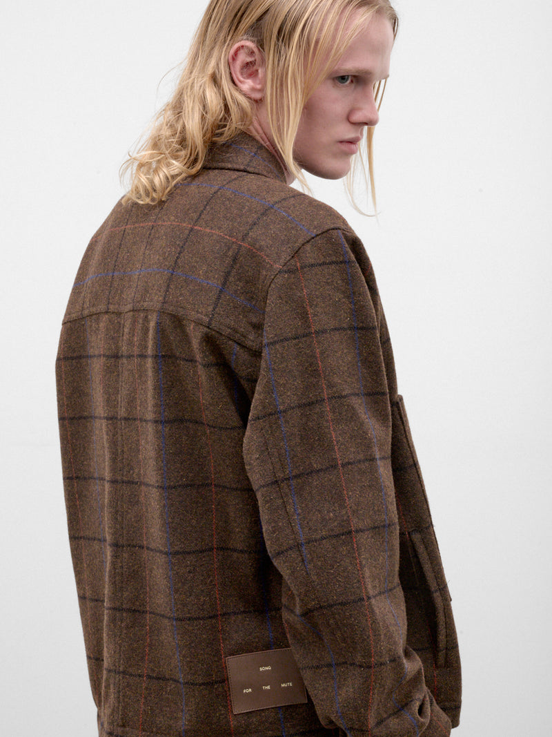 Brown Check Cropped Zip Jacket (262-MJK102-BROWN)