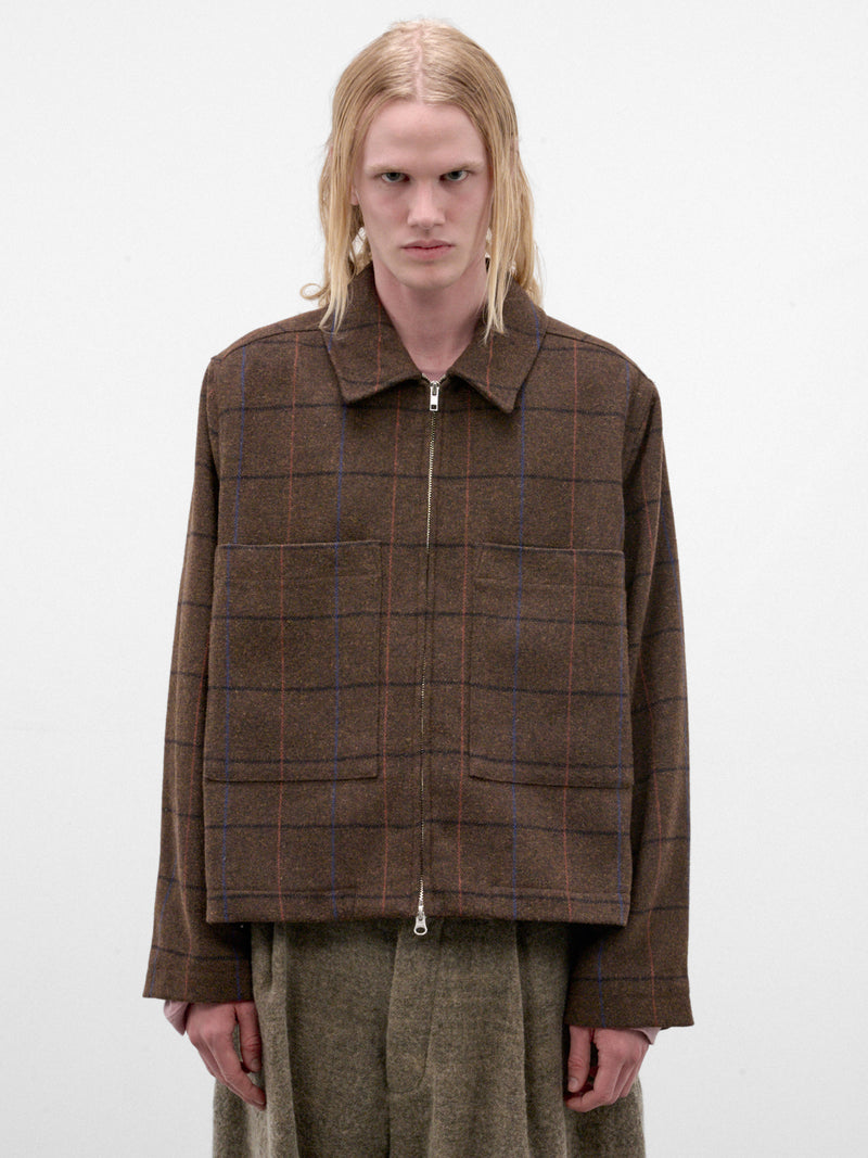 Brown Check Cropped Zip Jacket (262-MJK102-BROWN)