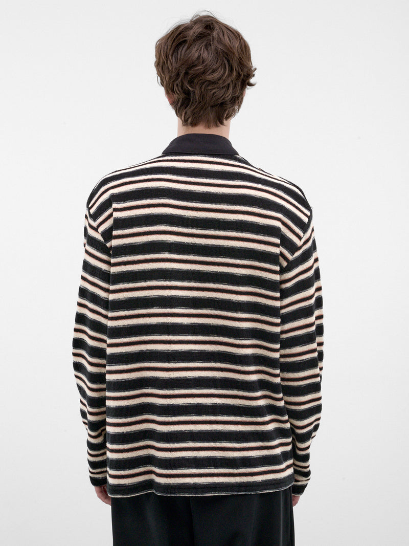 Striped Long Sleeve Polo Shirt (262-MTL009-BLACK)