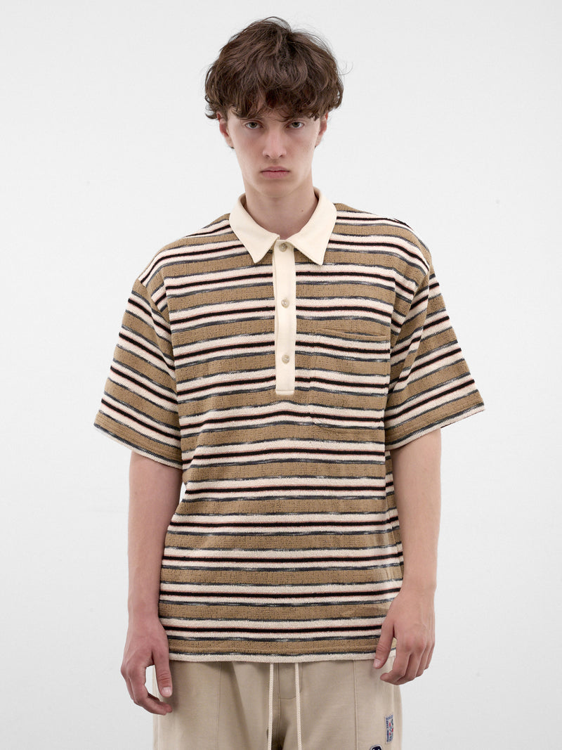 Striped Short Sleeve Polo Shirt (262-MTS037-BROWN)