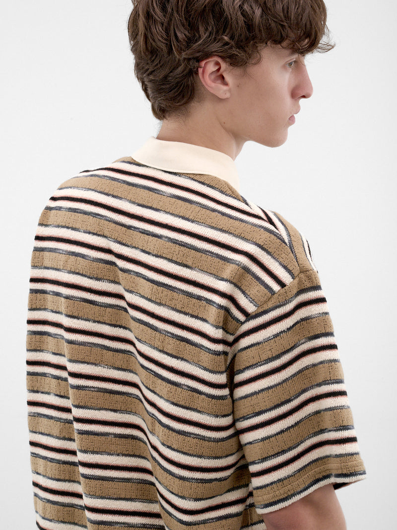 Striped Short Sleeve Polo Shirt (262-MTS037-BROWN)