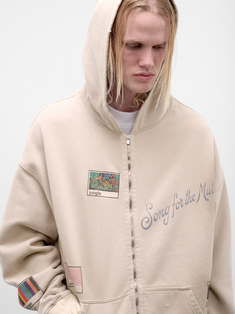 Beige Cotton Graphic Zip Hoodie (262-UJP035P9-BEIGE)