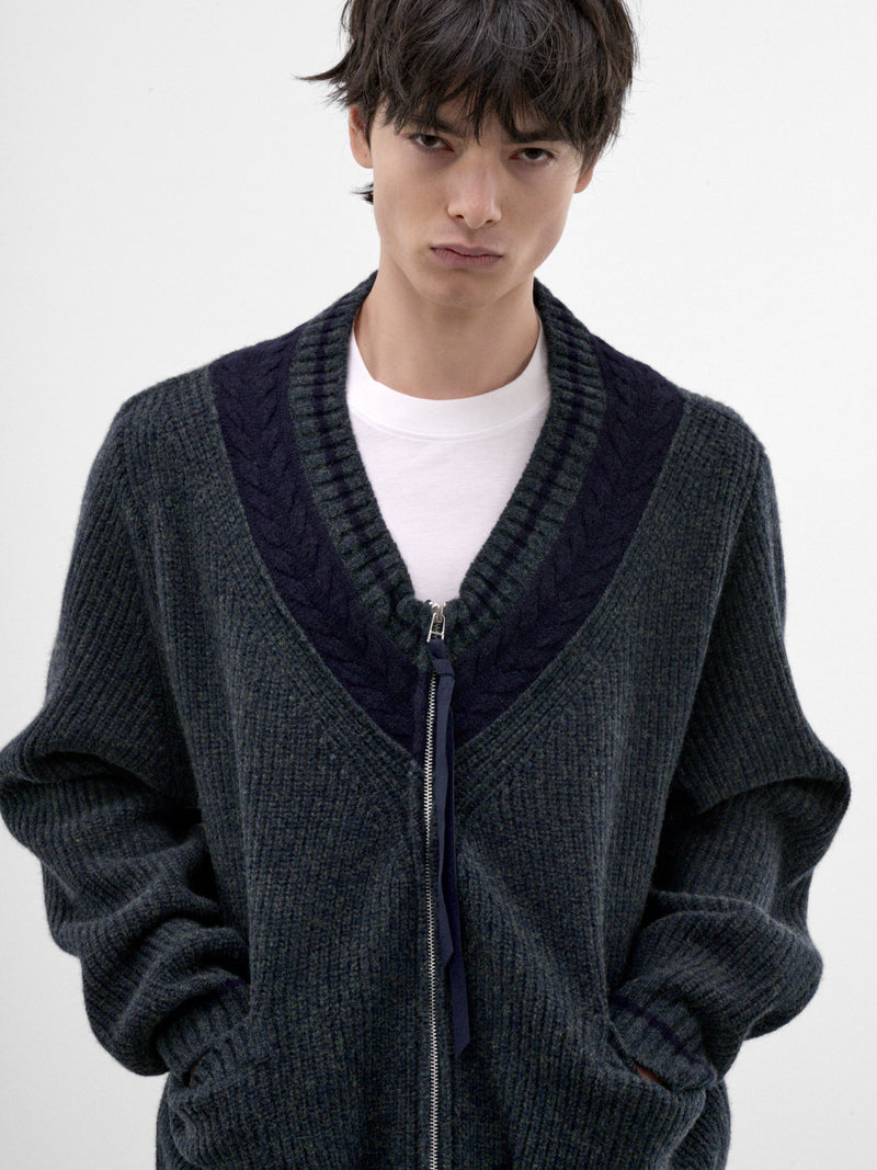 Green Wool Knit Zip Cardigan (26A0400-GREEN)