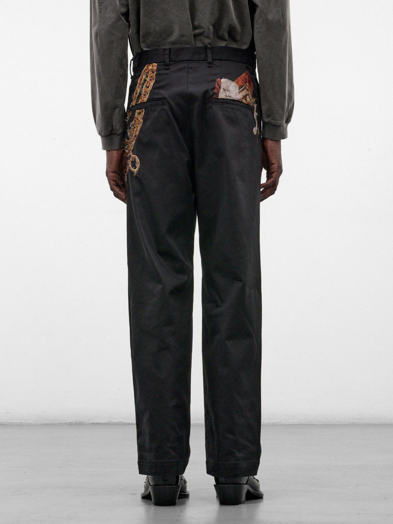 Black Cotton Appliqué Embroidered Trousers (26AW08PT369-BLACK)