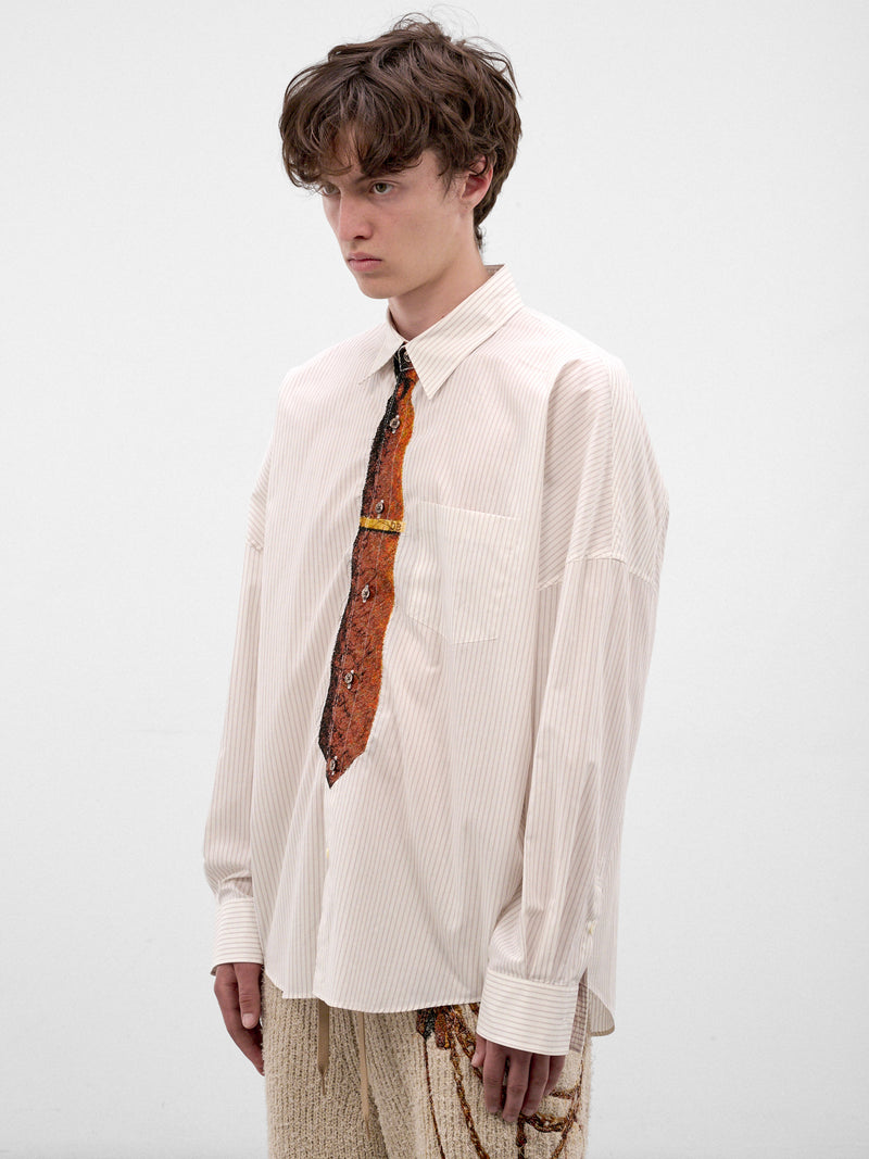 White Trompe L'oeil Tie Shirt (26AW20SH178-WHITE-RED)