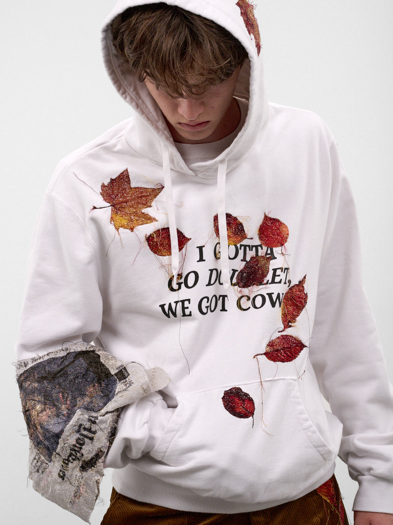 White Leaf Appliqué Hoodie (26AW29CS446-WHITE)