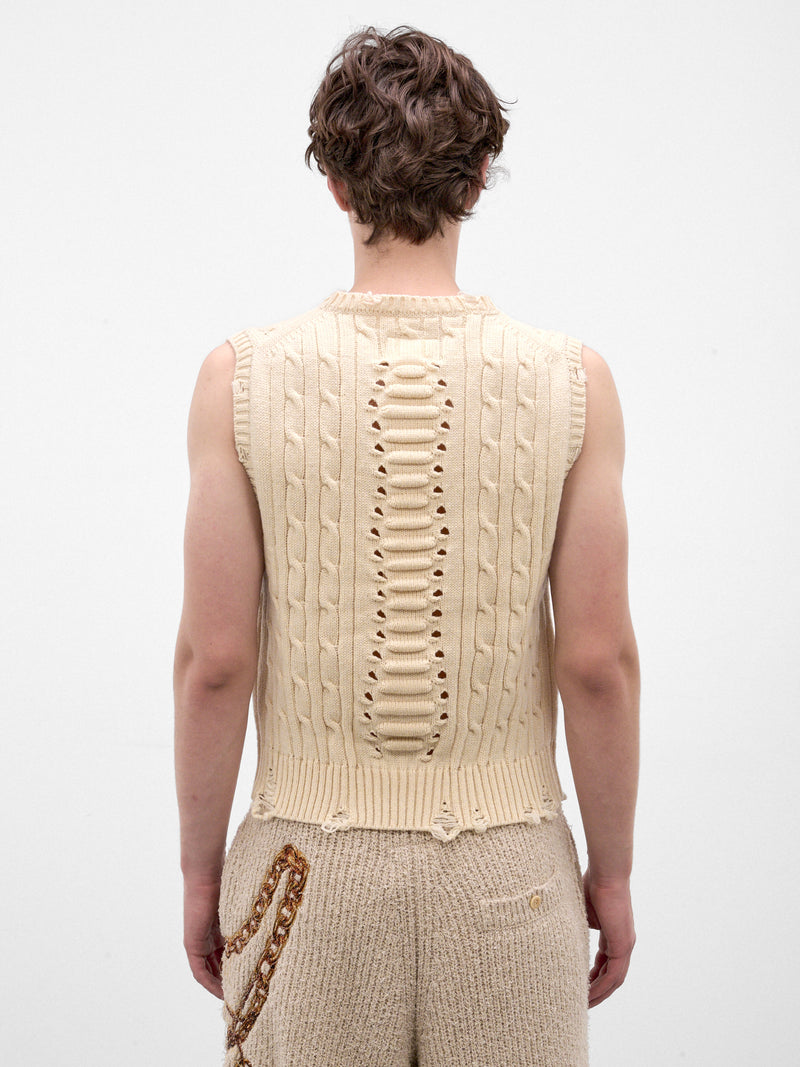 Ivory Distressed Skeleton Knit Vest (26AW54KN226-IVORY)