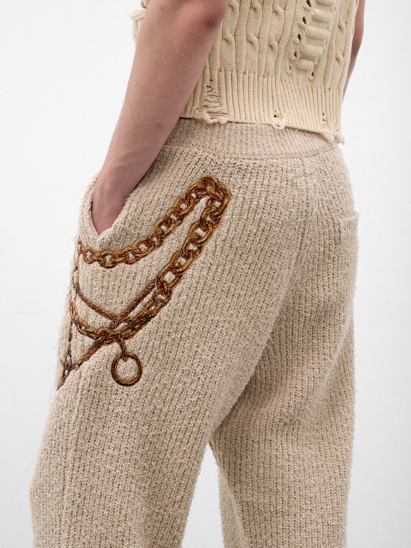 Beige Chain Embroidery Knit Trousers (26AW56KN230-BEIGE)