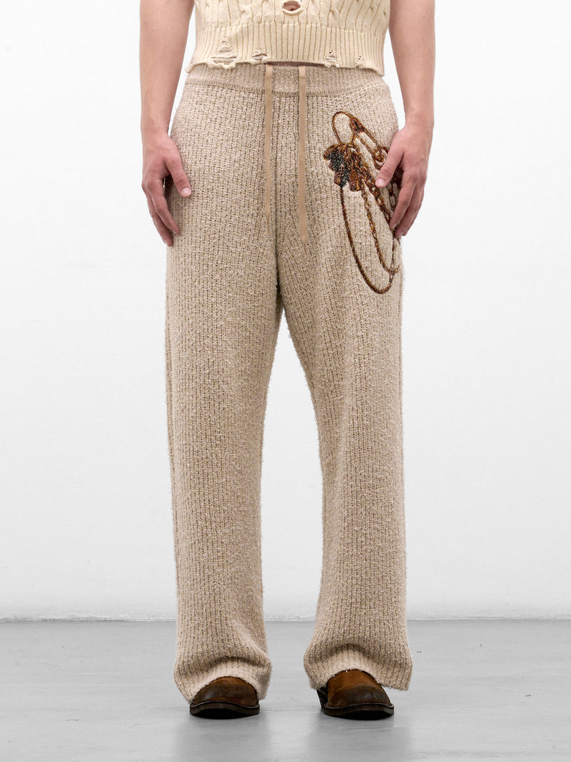 Beige Chain Embroidery Knit Trousers (26AW56KN230-BEIGE)