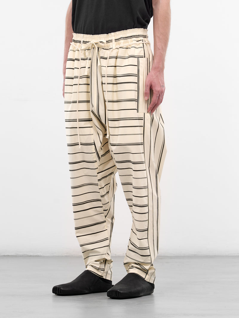 White Striped Drawstring Samurai Pants (26E96MRU13-011-STRIPE-BLACK)