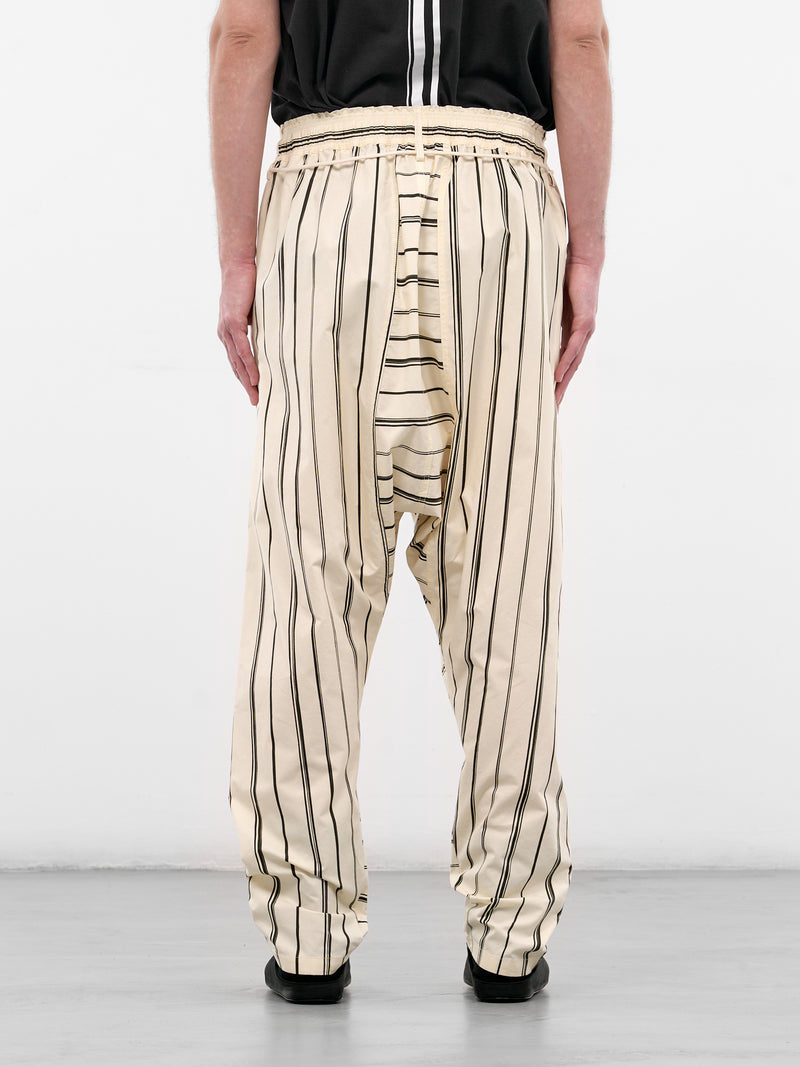 White Striped Drawstring Samurai Pants (26E96MRU13-011-STRIPE-BLACK)