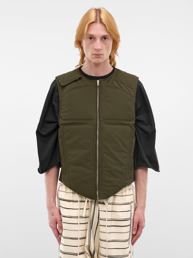 Green Quilted Padded Zip Vest (26E96MRU21-787-ARMY-GREEN)