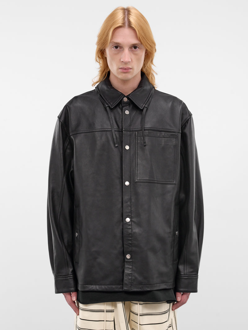 Black Leather Buttoned Overshirt (26E96MRU25-999-BLACK)