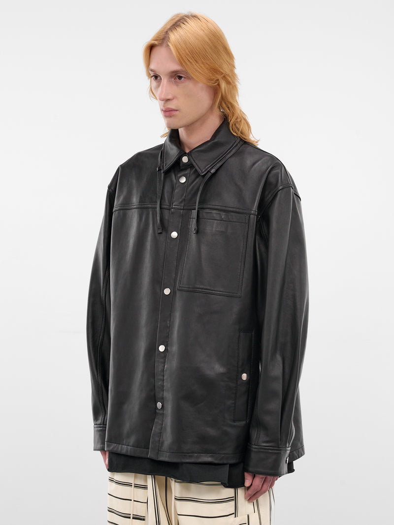 Black Leather Buttoned Overshirt (26E96MRU25-999-BLACK)