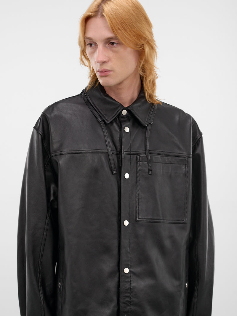 Black Leather Buttoned Overshirt (26E96MRU25-999-BLACK)