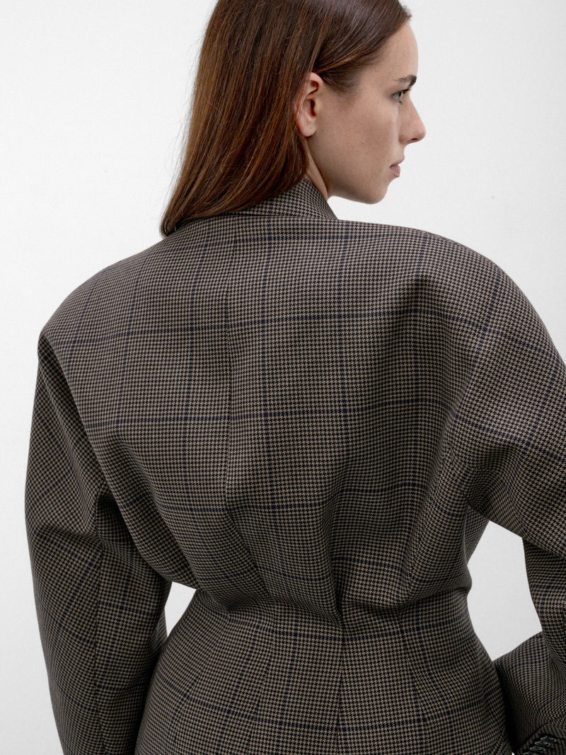 Taupe Wool Checked Kimono Blazer (26F1VE04801040-VE0480-INK-TAUP)