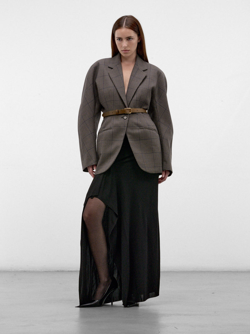 Taupe Wool Checked Kimono Blazer (26F1VE04801040-VE0480-INK-TAUP)