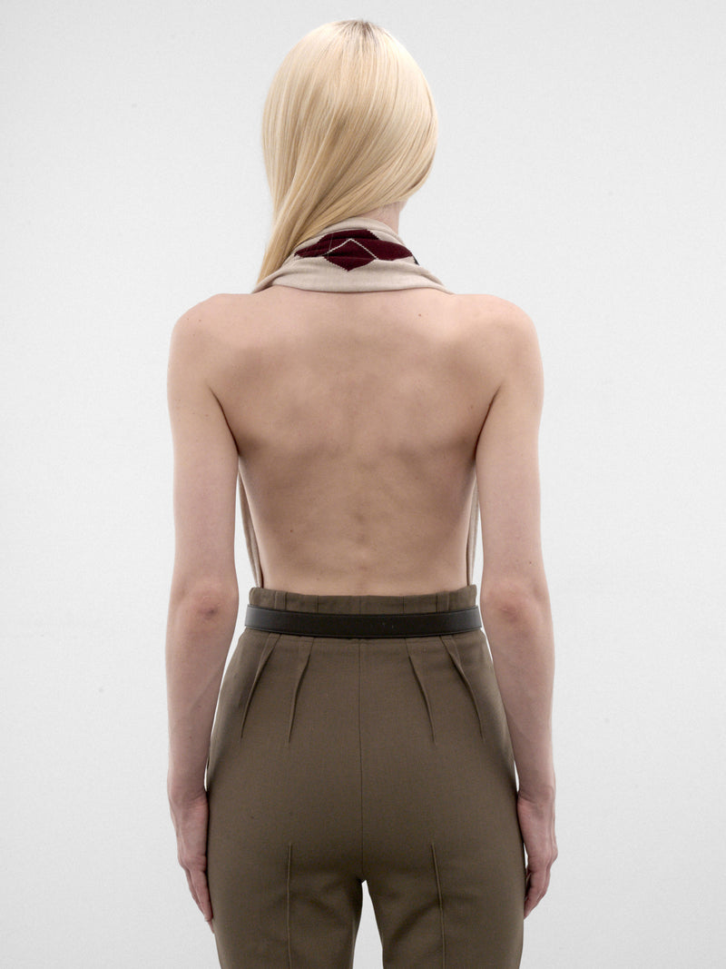 Beige Wool Argyle Knit Bodysuit (26F2BO03241146-BEIGE-BLACK-MUS)