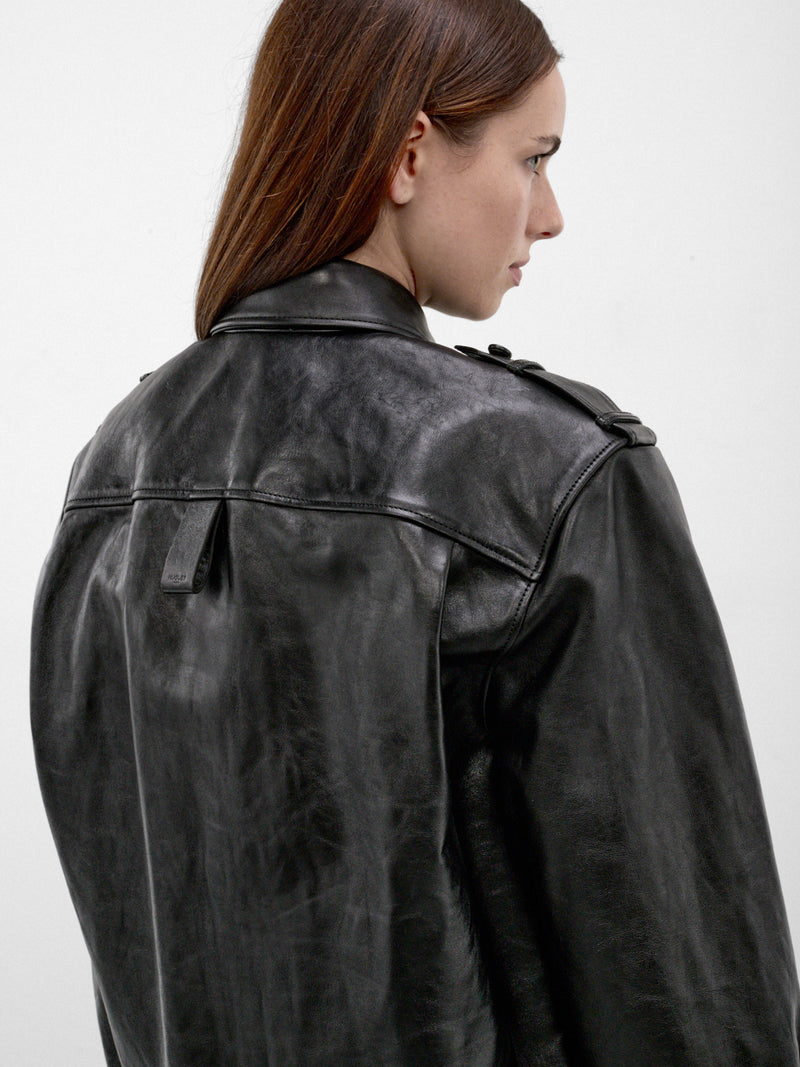 Black Leather Military Shirt (26F9TO08959040-TO0895-BLACK)