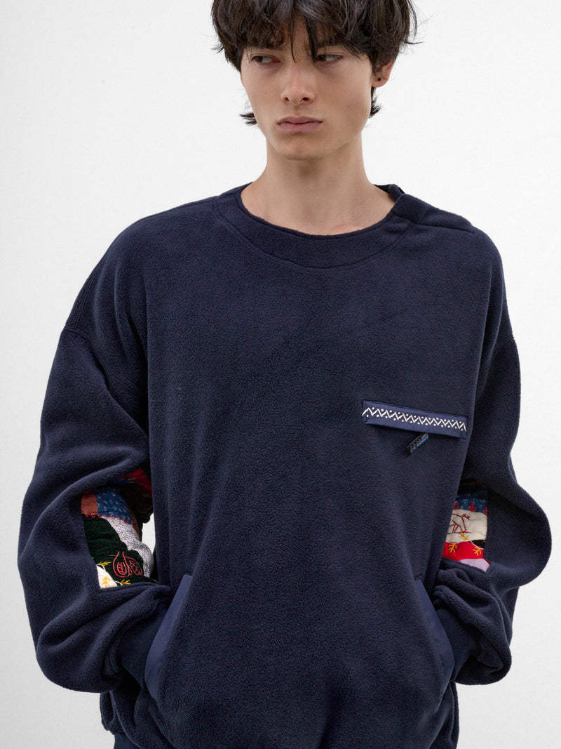 Navy Quilt Patchwork Sleeves Sweater (26FW-B-06-NAVY)