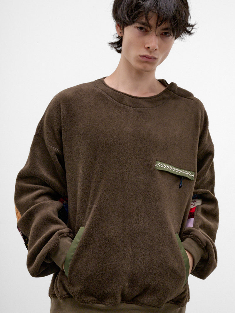 Khaki Quilt Patchwork Sleeves Sweater (26FW-B06-KHAKI)