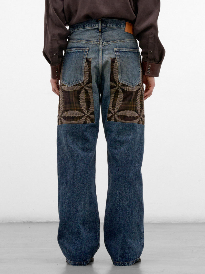 Indigo Quilted Patchwork Denim Jeans (26FW-P-07-INDIGO)