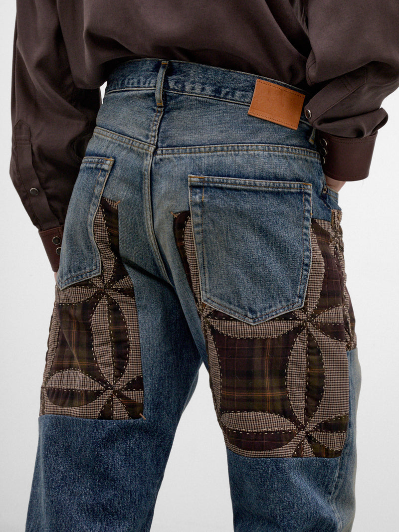 Indigo Quilted Patchwork Denim Jeans (26FW-P-07-INDIGO)