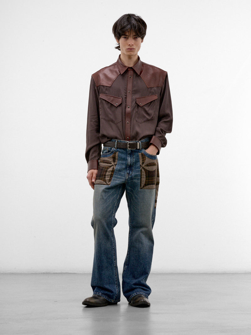 Indigo Quilted Patchwork Denim Jeans (26FW-P-07-INDIGO)