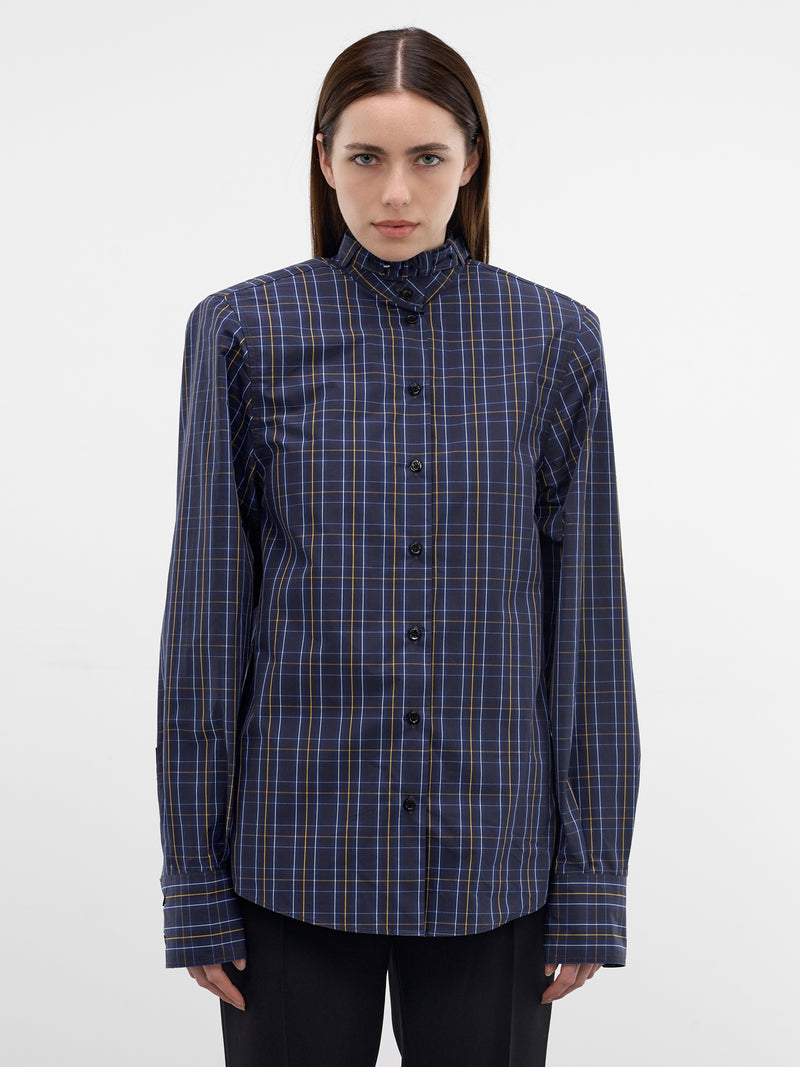 Plaid Belted Collar Button-Down Shirt (26P1T00856273-DARK-BLUE)
