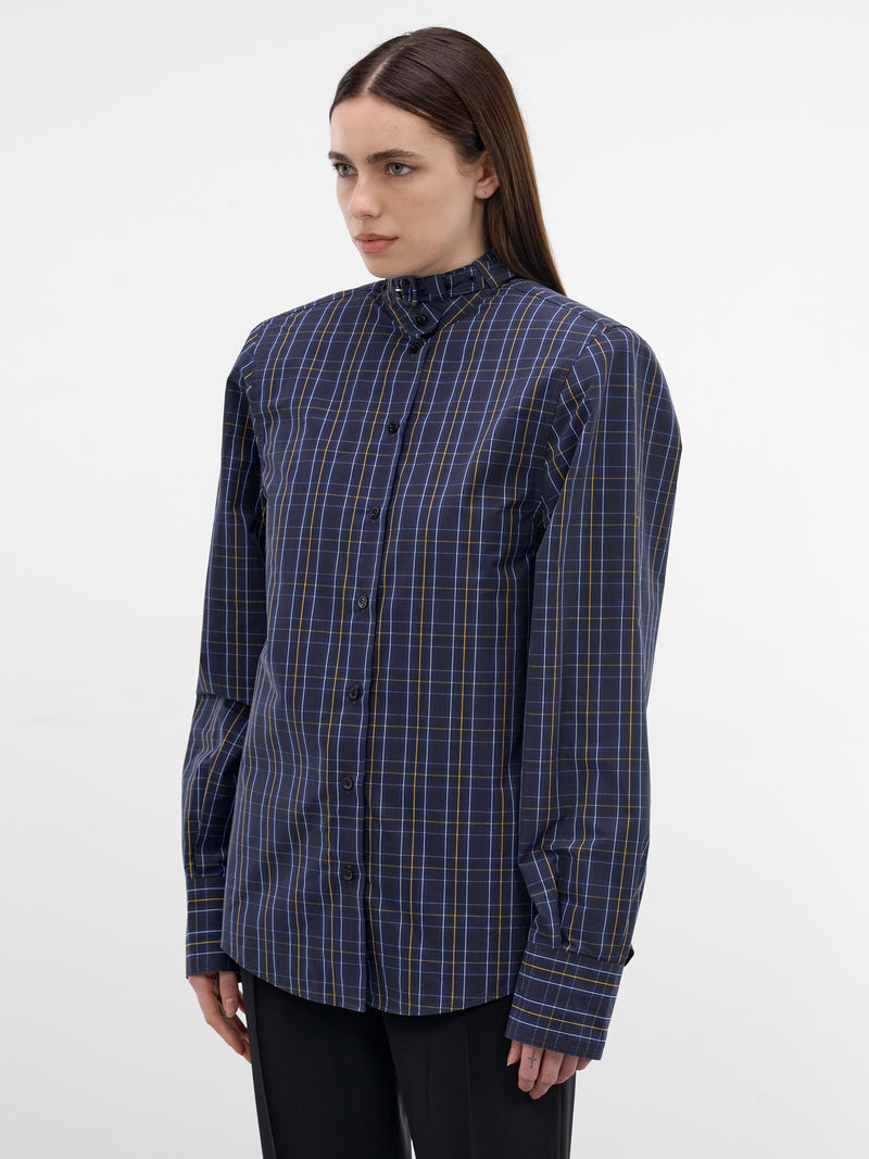 Plaid Belted Collar Button-Down Shirt (26P1T00856273-DARK-BLUE)